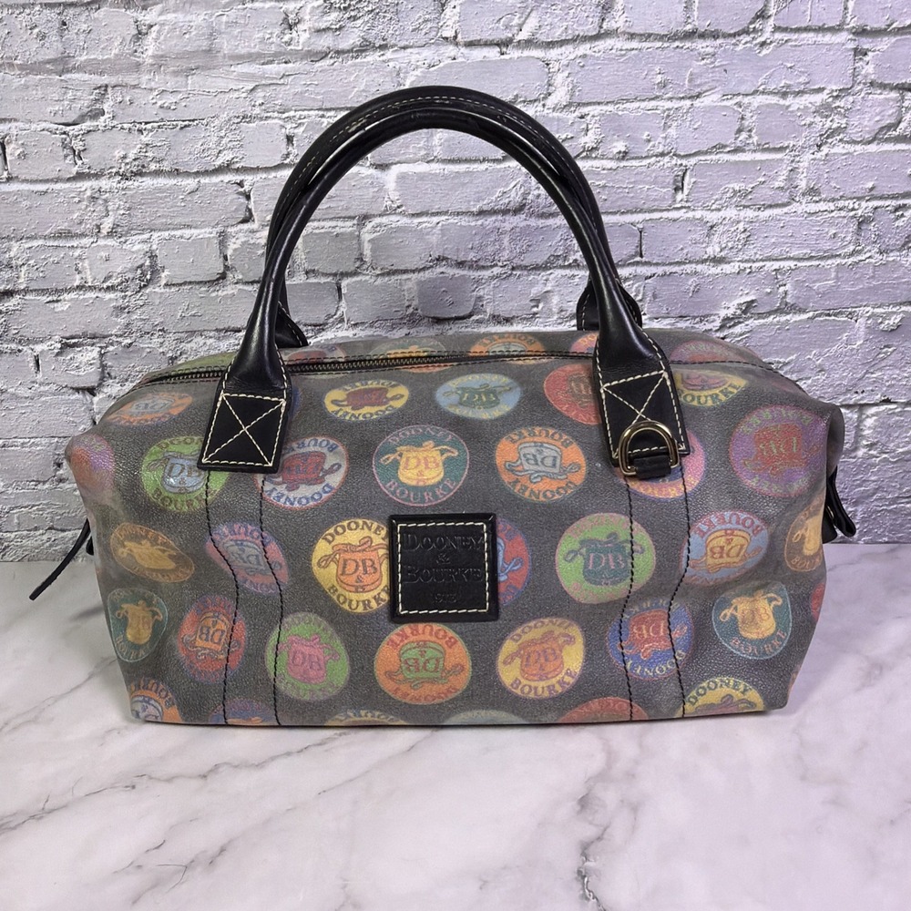 Vintage Dooney & Bourke Medallion Print Canvas/Leather‎ Satchel Handbag ❤️ NICE